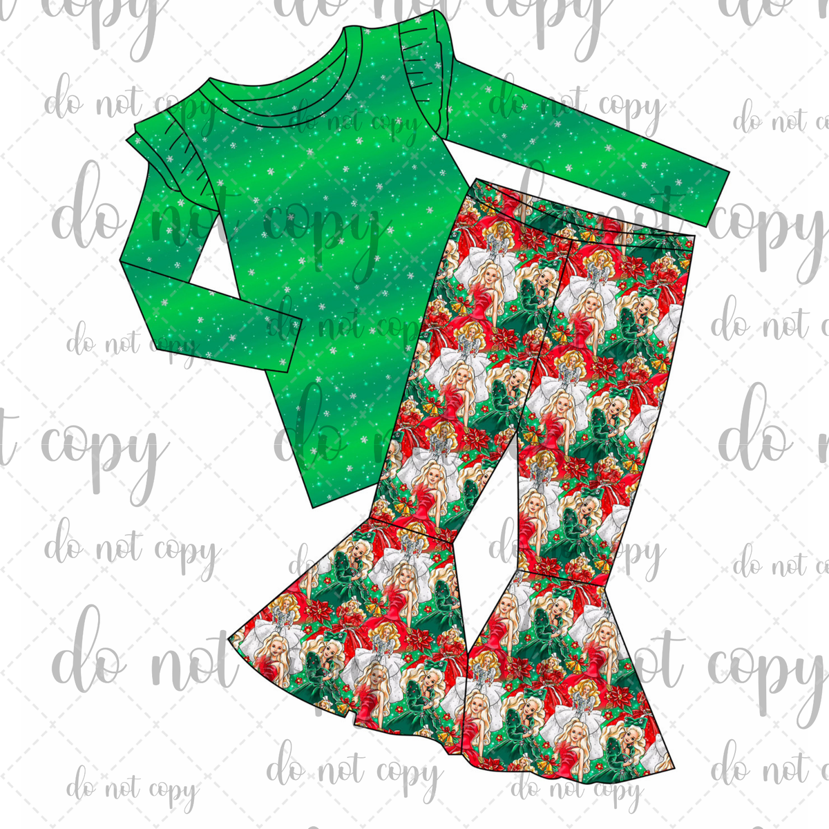 PRE-SALE: Glam The Halls Long Sleeve Ruffle Top With Bell Bottoms